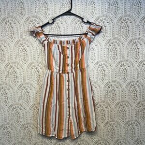 Aeropostale Striped Off Shoulder Smocked Waist Mini Dress XS